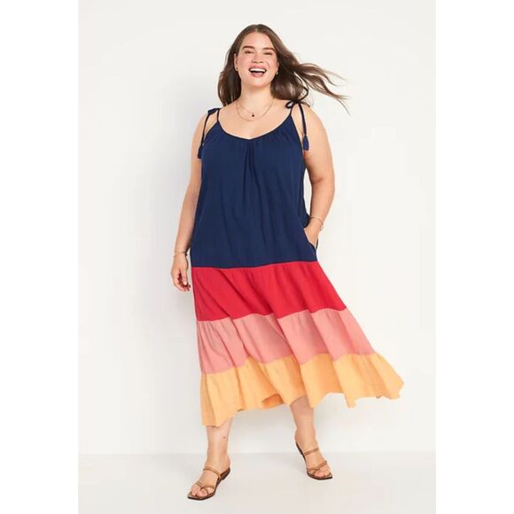 Old Navy Dresses & Skirts - Old Navy Colorblock Tiered Maxi All Day Dress Size M Summer Beach Vacation Retro
